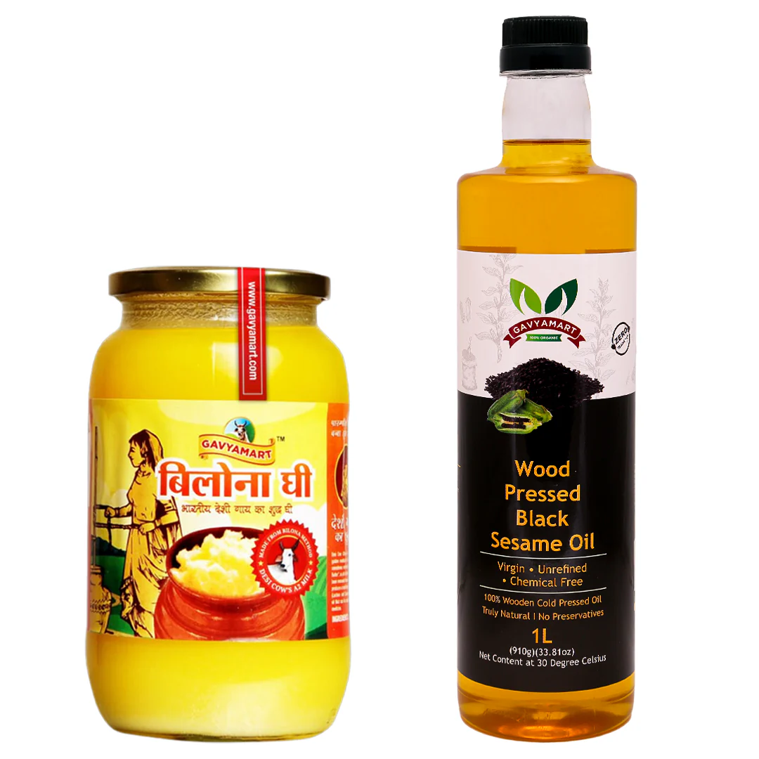 A2 Cow Bilona Ghee (1L) + Wood Pressed Black Sesame Oil(1L) A2 Cow Bilona Ghee (1L) + Wood Pressed Black Sesame Oil(1L)