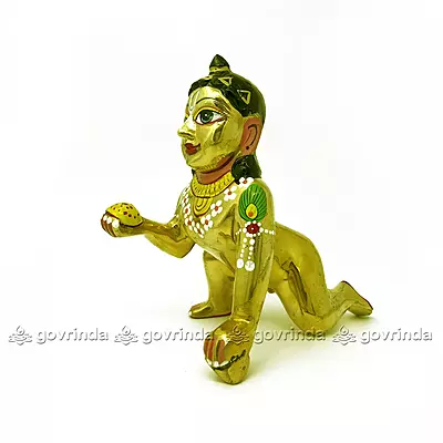 Laddu Gopal with Makeup | Brass Golden Color | Thakur Ji, Kahna, Krishna Murti Idol (Weight: 1750 Gram) Laddu Gopal with Makeup | Brass Golden Color | Thakur Ji, Kahna, Krishna Murti Idol (Weight: 1750 Gram)