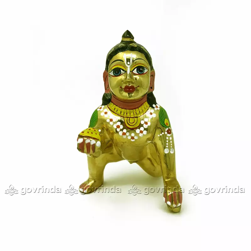 Laddu Gopal with Makeup | Brass Golden Color | Thakur Ji, Kahna, Krishna Murti Idol (Weight: 1750 Gram) Laddu Gopal with Makeup | Brass Golden Color | Thakur Ji, Kahna, Krishna Murti Idol (Weight: 1750 Gram)