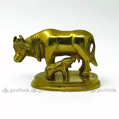 Brass Cow and Calf Statue | Brass Golden Color Kamdhenu Cow | Surabhi Gay | Lucky Figurine | Home Decor/Car Dashboard | Height - 4x3 Inches Brass Cow and Calf Statue | Brass Golden Color Kamdhenu Cow | Surabhi Gay | Lucky Figurine | Home Decor/Car Dashboard | Height - 4x3 Inches