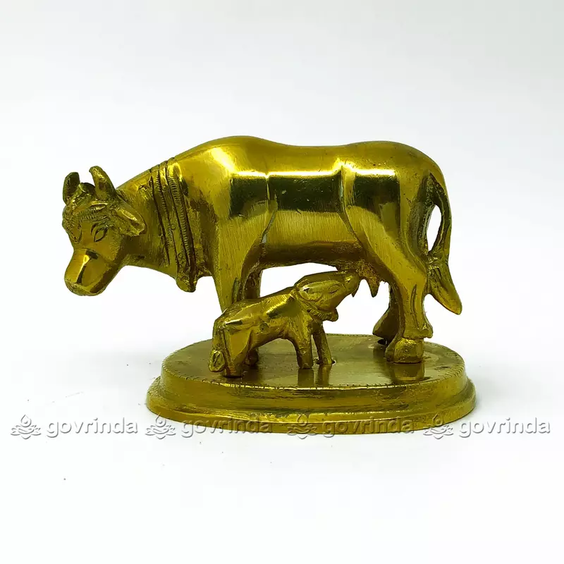 Brass Cow and Calf Statue | Brass Golden Color Kamdhenu Cow | Surabhi Gay | Lucky Figurine | Home Decor/Car Dashboard | Height - 4x3 Inches Brass Cow and Calf Statue | Brass Golden Color Kamdhenu Cow | Surabhi Gay | Lucky Figurine | Home Decor/Car Dashboard | Height - 4x3 Inches