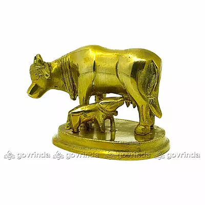 Brass Cow and Calf Statue | Brass Golden Color Kamdhenu Cow | Surabhi Gay | Lucky Figurine | Home Decor/Car Dashboard | Height - 4x3 Inches Brass Cow and Calf Statue | Brass Golden Color Kamdhenu Cow | Surabhi Gay | Lucky Figurine | Home Decor/Car Dashboard | Height - 4x3 Inches