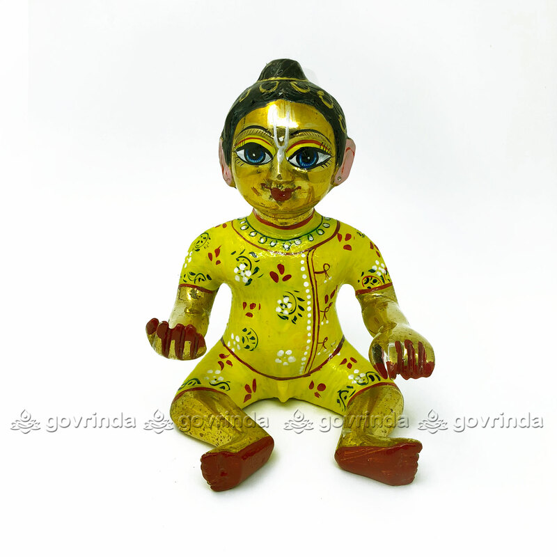 Laddu Gopal Lala Statue Brass | Yellow with Makeup Laddu Gopal Lala Statue Brass | Yellow with Makeup