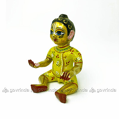 Laddu Gopal Lala Statue Brass | Yellow with Makeup Laddu Gopal Lala Statue Brass | Yellow with Makeup